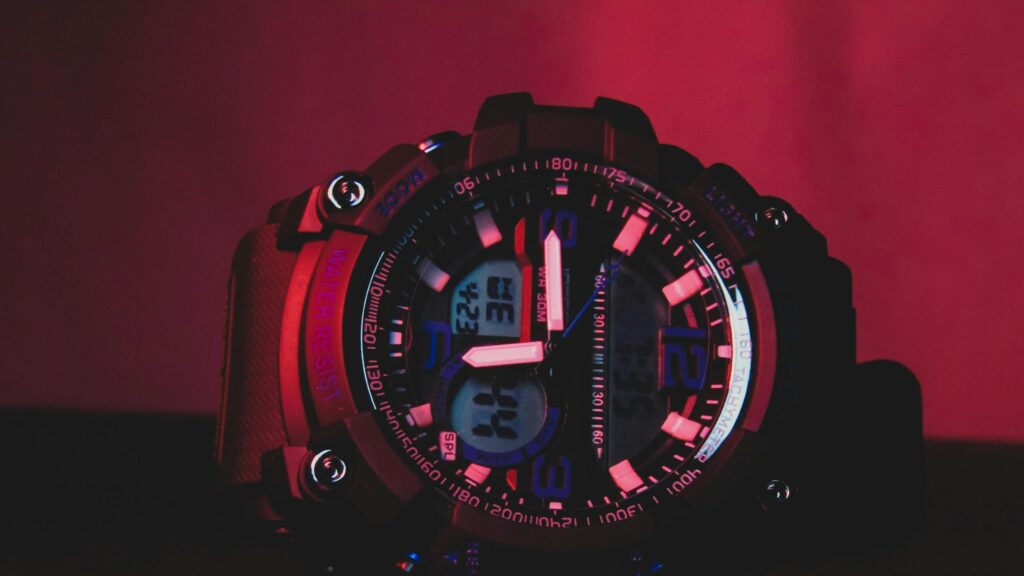 Dramatic Red Digital Sports Watch Close-up 4K Desktop Wallpaper