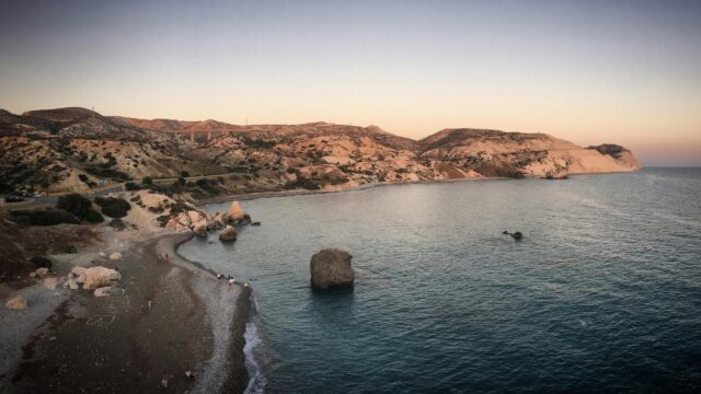 Aphrodite Rock Coastal Sunset Cyprus Scenic 4K Wallpaper