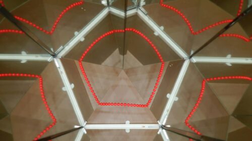 Abstract Geometric Red Bead Kaleidoscope Pattern 4K Wallpaper