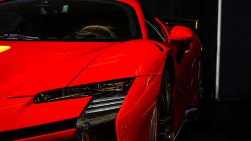 Stunning Red Ferrari Supercar Front View 4K Desktop Wallpaper