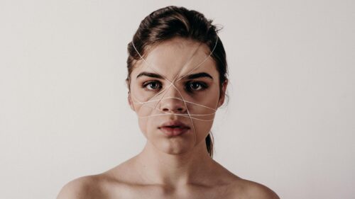 Woman With String Wrapped Around Face Artistic 4K Desktop Wallpaper