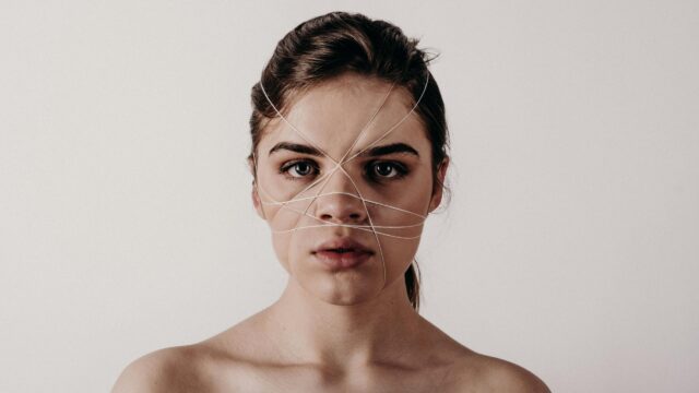 Woman With String Wrapped Around Face Artistic 4K Desktop Wallpaper