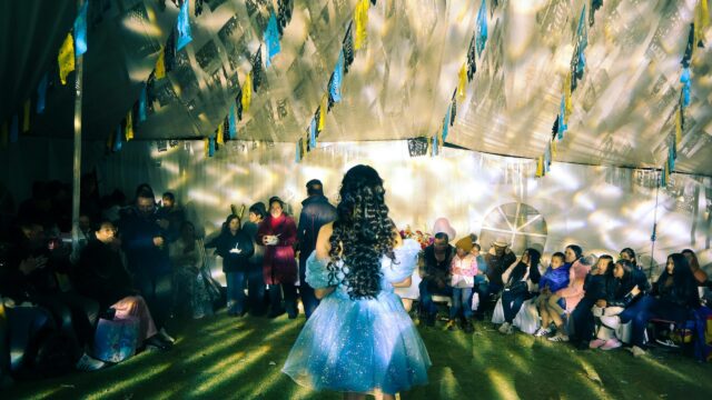 Enchanting Quinceañera Celebration in Blue Gown Desktop Wallpaper