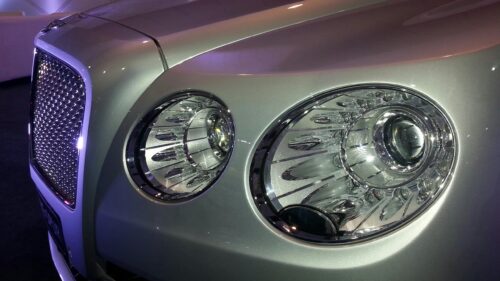 Close-up Luxury Bentley Continental Silver Car Headlight 4K Wallpaper