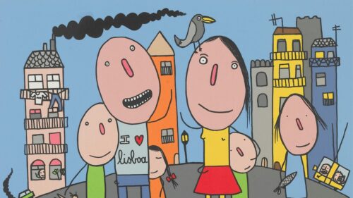 Quirky Lisbon Family Illustration Art Desktop Wallpaper