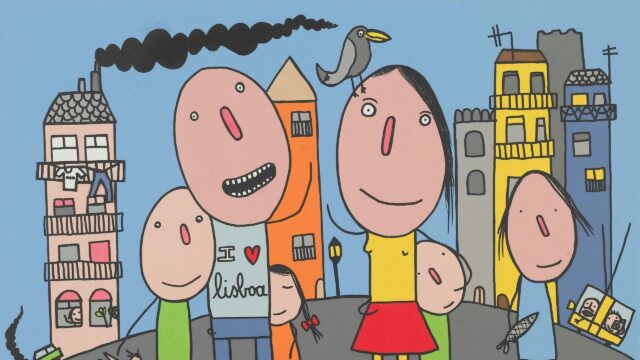 Quirky Lisbon Family Illustration Art Desktop Wallpaper