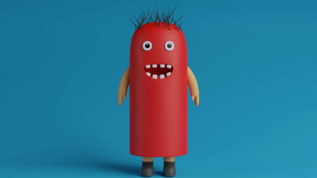 Quirky Red Sausage Character with Spiky Hair Desktop Wallpaper