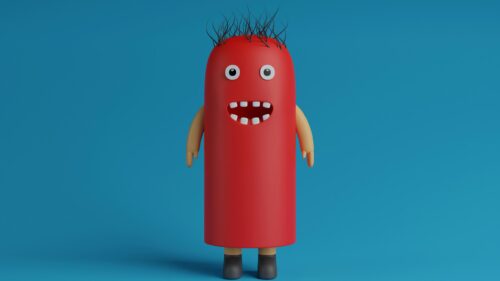 Quirky Red Sausage Character with Spiky Hair Desktop Wallpaper