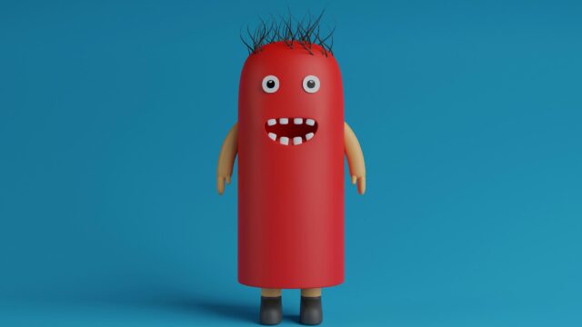 Quirky Red Sausage Character with Spiky Hair Desktop Wallpaper