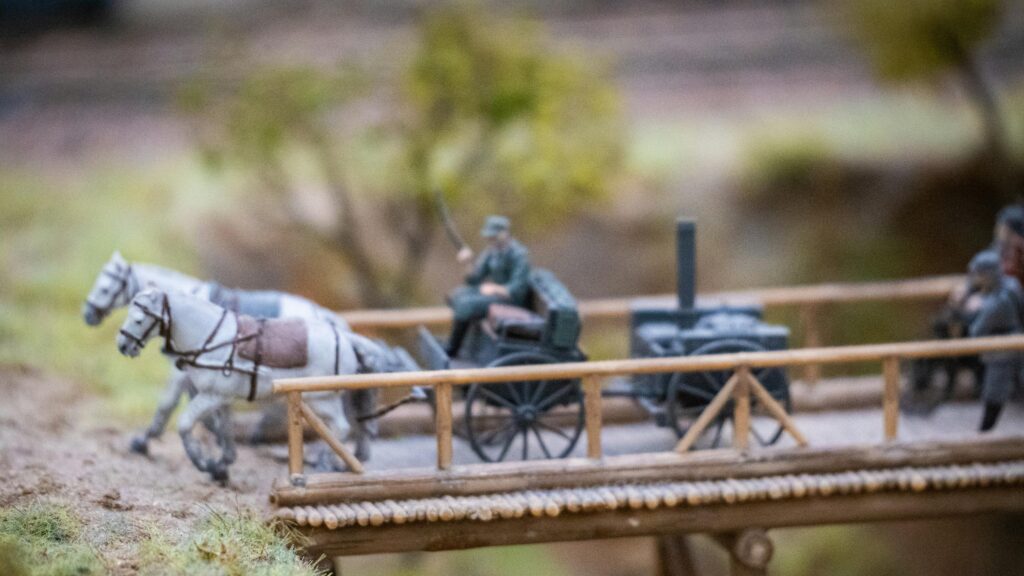 Miniature Horse Carriage on Wooden Bridge Historical Diorama Desktop Wallpaper