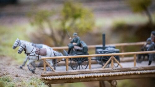 Miniature Horse Carriage on Wooden Bridge Historical Diorama Desktop Wallpaper