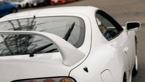 White Toyota Supra Rear View Sports Car 4K Desktop Wallpaper
