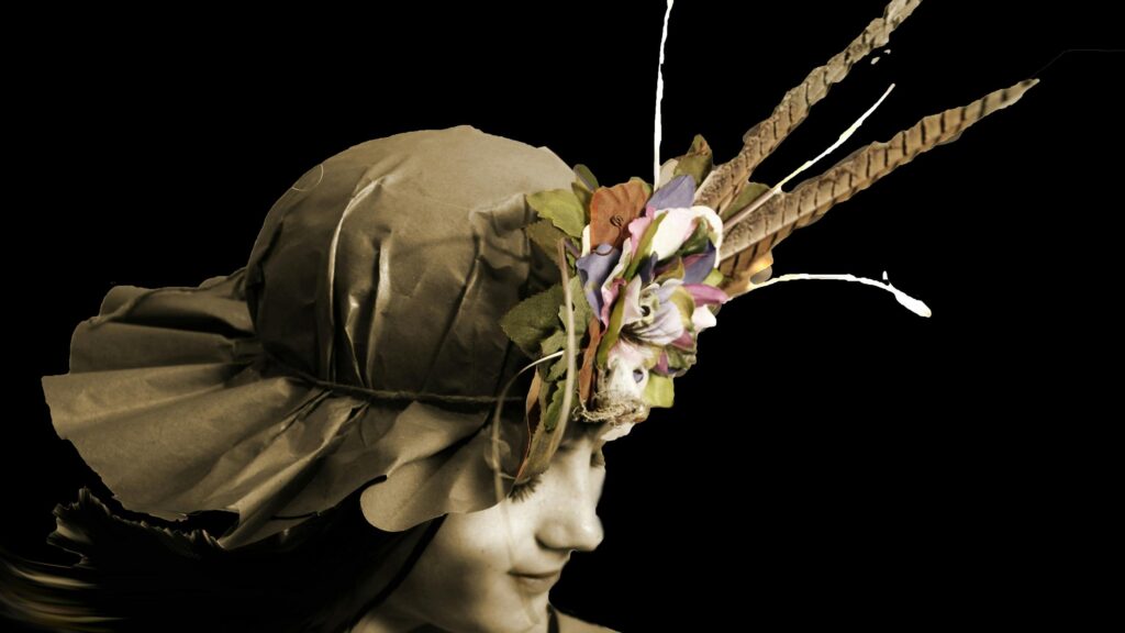 Vintage Style Girl with Feathered Floral Hat 4K Desktop Wallpaper