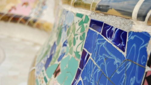 Vibrant Trencadis Mosaic Tile Art Park Guell Close-Up 4K Wallpaper