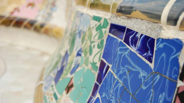 Vibrant Trencadis Mosaic Tile Art Park Guell Close-Up 4K Wallpaper