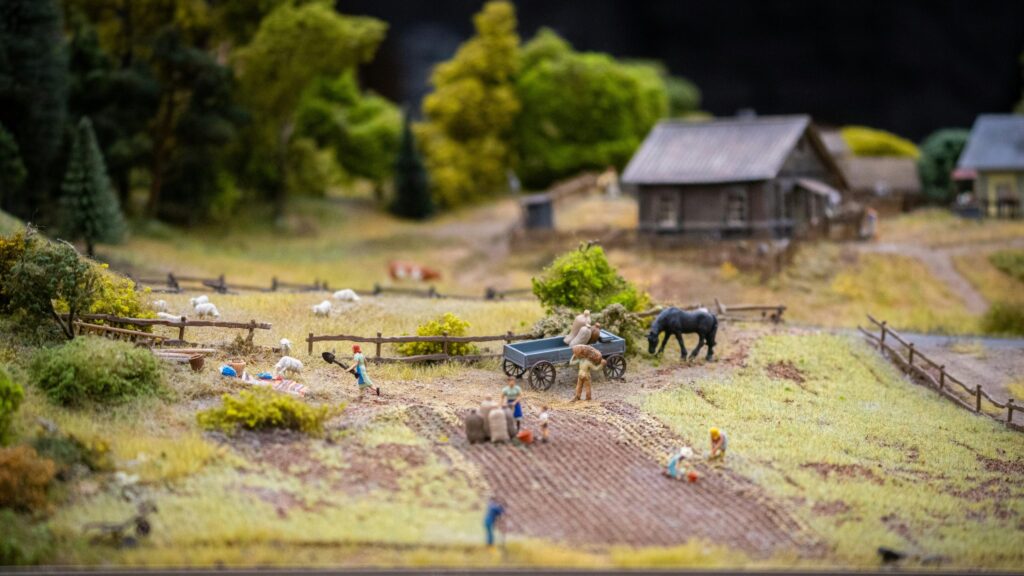 Charming Miniature Farm Village Landscape Desktop Wallpaper