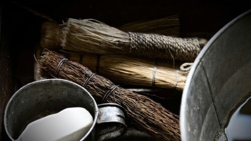 Rustic Bath Essentials with Vintage Brushes and Soap 4K Wallpaper