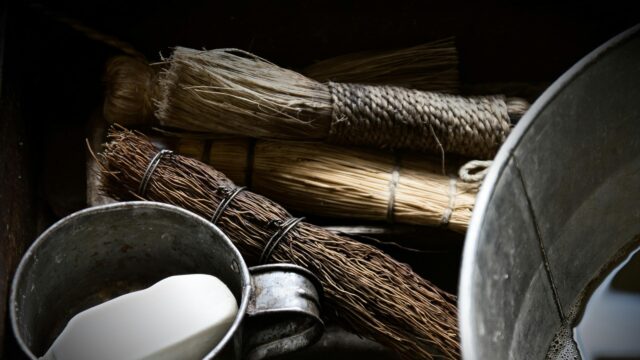 Rustic Bath Essentials with Vintage Brushes and Soap 4K Wallpaper