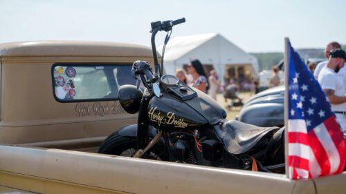 Classic Harley-Davidson Motorcycle in Pickup Truck Bed 4K Wallpaper
