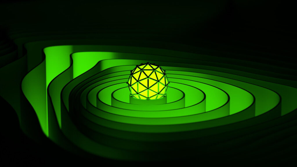 Abstract Glowing Green Geometric Sphere 4K Desktop Wallpaper