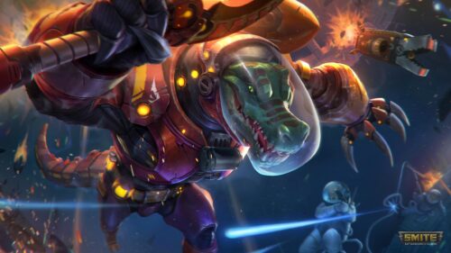 Sobek Space Trooper Smite Battleground of the Gods 4K Desktop Wallpaper