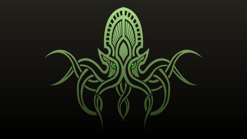 Minimalist Cthulhu Green Glowing Tentacle Art 4K Desktop Wallpaper