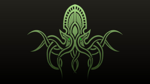 Minimalist Cthulhu Green Glowing Tentacle Art 4K Desktop Wallpaper