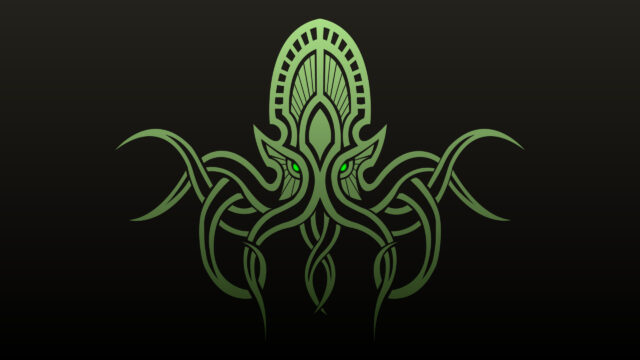 Minimalist Cthulhu Green Glowing Tentacle Art 4K Desktop Wallpaper