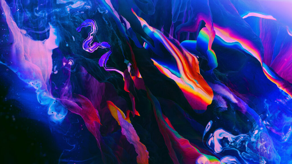 Vibrant Abstract Fluid Art with Neon Colors 4K Desktop Wallpaper
