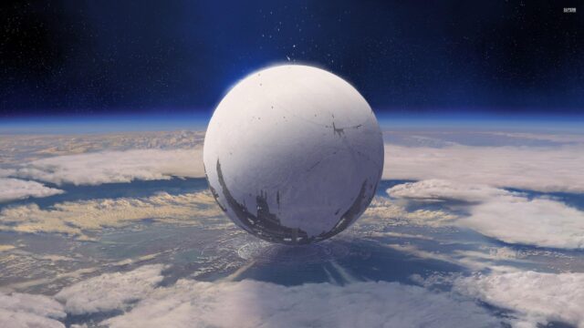 The Traveler Destiny Sci-Fi Space City 4K Desktop Wallpaper