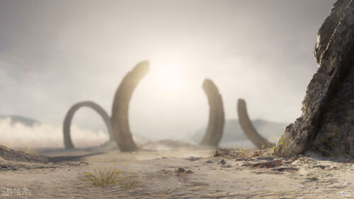Halo Infinite Alien Desert Landscape Cinematic 4K Desktop Wallpaper