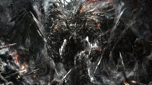 Epic Dark Fantasy Mecha War Machine 4K Desktop Wallpaper