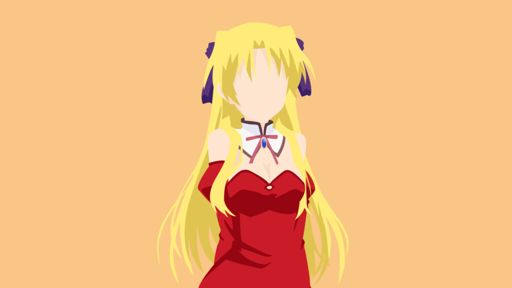 Minimalist Anime Girl with Blonde Hair in Red Dress 4K Desktop Wallpaper