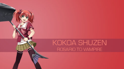Kokoa Shuzen Anime Girl with Bat Staff Rosario to Vampire Desktop Wallpaper