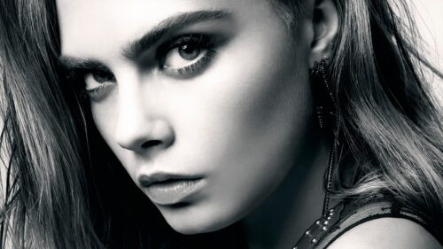 Stunning Close Up Portrait of Cara Delevingne Black and White 4K Wallpaper