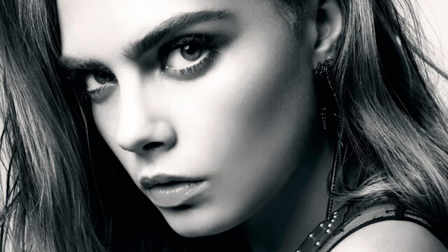 Stunning Close Up Portrait of Cara Delevingne Black and White 4K Wallpaper