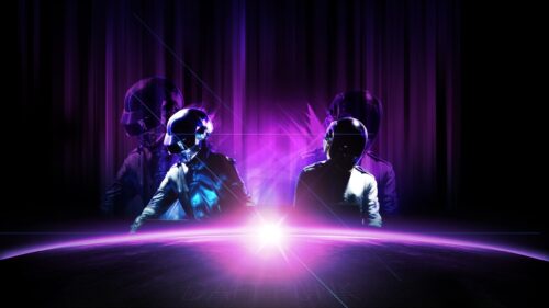 Daft Punk Electronic Music Duo Futuristic Purple Glow 4K Wallpaper