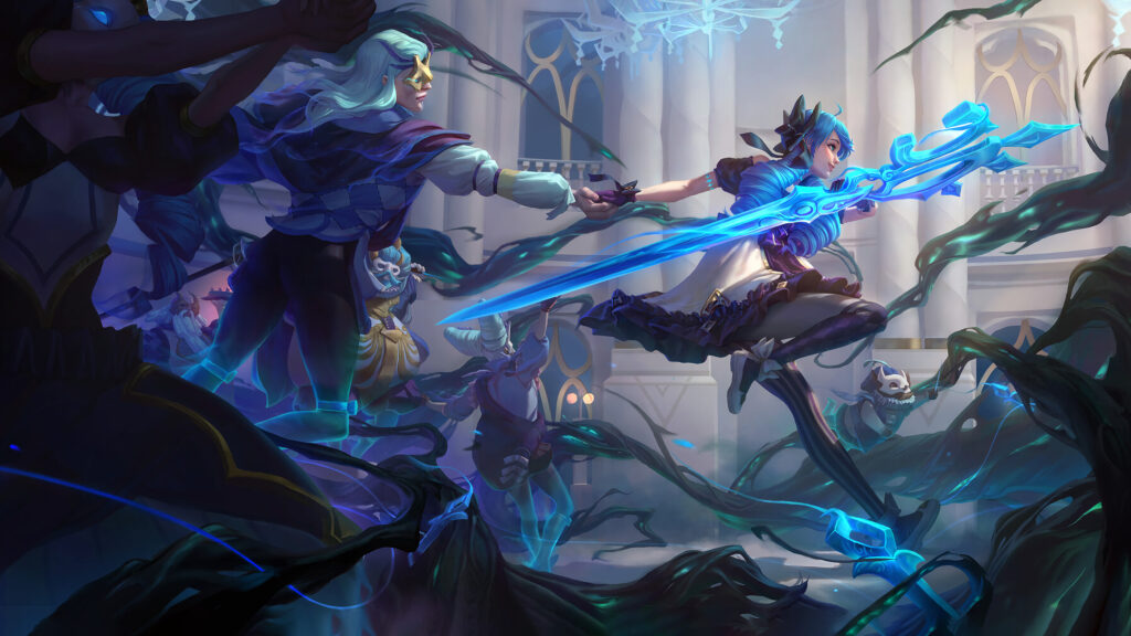 Gwen and Viego League of Legends Battle Fantasy Art 4K Desktop Wallpaper