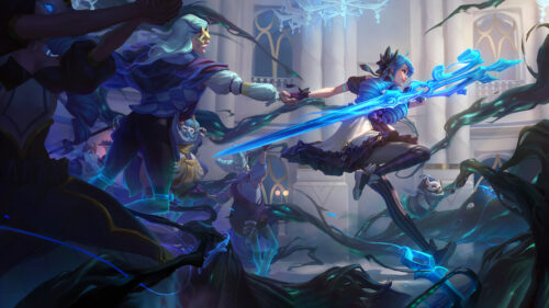 Gwen and Viego League of Legends Battle Fantasy Art 4K Desktop Wallpaper