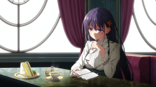 Anime Girl Reading Book at Cafe Desk 4K PC Wallpaper