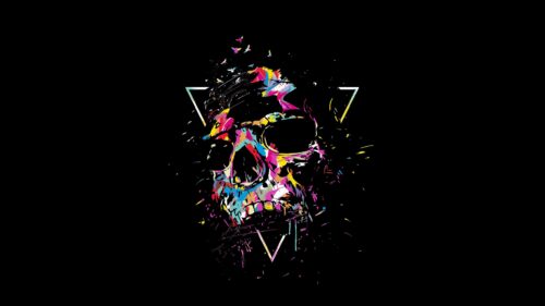 Vibrant Abstract Splatter Art Skull with Geometric Shapes 4K PC Wallpaper