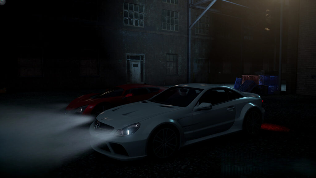 Mercedes Benz SL65 AMG Black Series and Red Supercar Night Street Racing Desktop Wallpaper