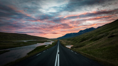 Scenic Iceland Road Trip at Sunset Landscape 4K Desktop Wallpaper