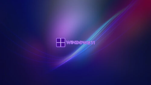 Minimalist Neon Windows 11 Logo with Abstract Dark Blue and Purple Light Trails 4K Desktop Wallpaper