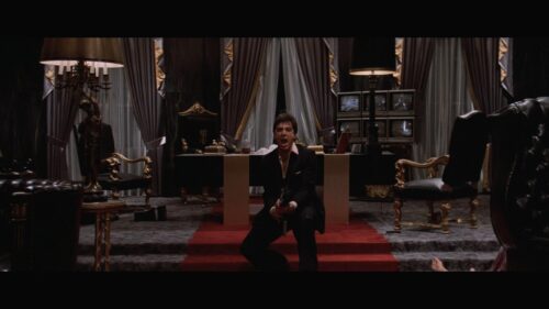 Tony Montana Scarface Final Stand Scene Iconic Movie Desktop Wallpaper