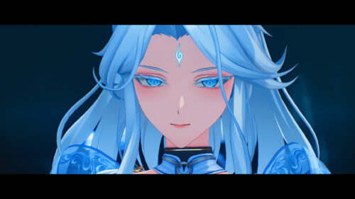 Stunning Anime Character with Glowing Blue Eyes and Hair 4K Desktop Wallpaper