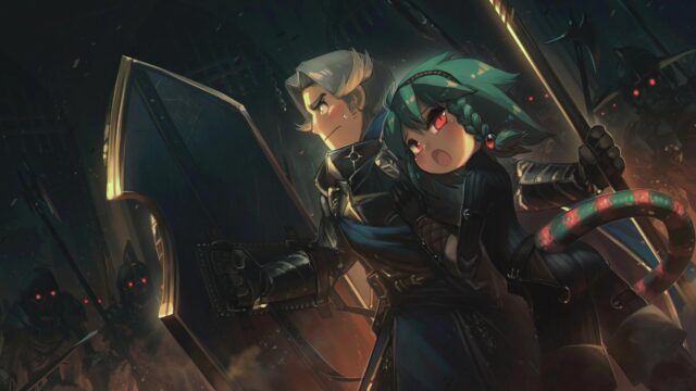 Anime Warrior Protecting Girl in Dark Battle 4K Wallpaper