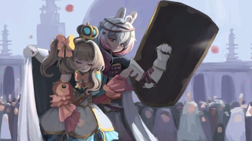 Anime Warrior Girl Protecting Princess Fantasy Art Desktop Wallpaper