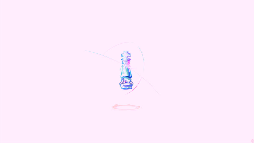 Minimalist Holographic Chess King Floating in Pastel Pink Abstract 4K Wallpaper