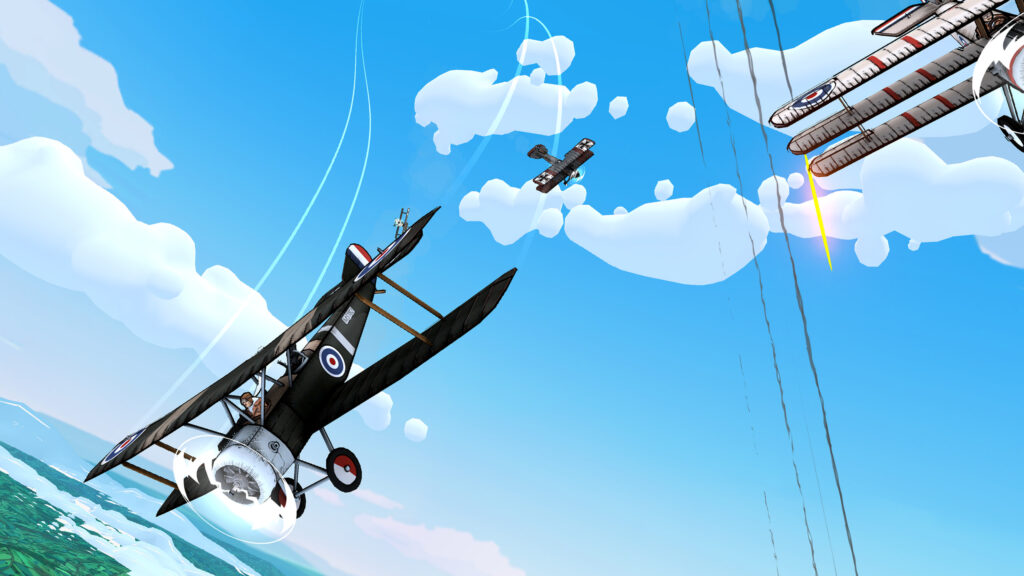 Intense WWI Aerial Dogfight Stylized Combat PC Wallpaper